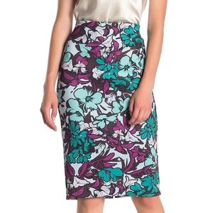 ECI | Floral Pencil Skirt | Teal, Purple | M